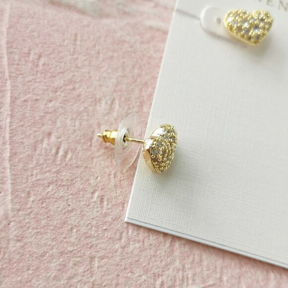 Kendra Scott Ari PAVE White Crystal Gold Heart Earrings - Picture 3 of 3